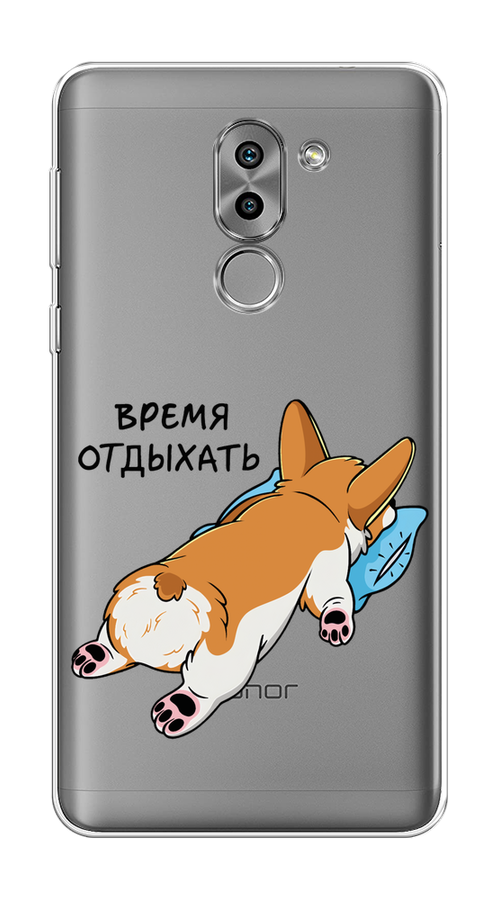 

Чехол на Honor 6X "Корги отдыхает", Черный;коричневый;голубой, 60750-1