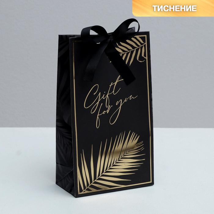 

Пакет подарочный с лентой «Gift for you», 13 х 23 х 7 см, Черный, Коллекция упаковки "Gift"