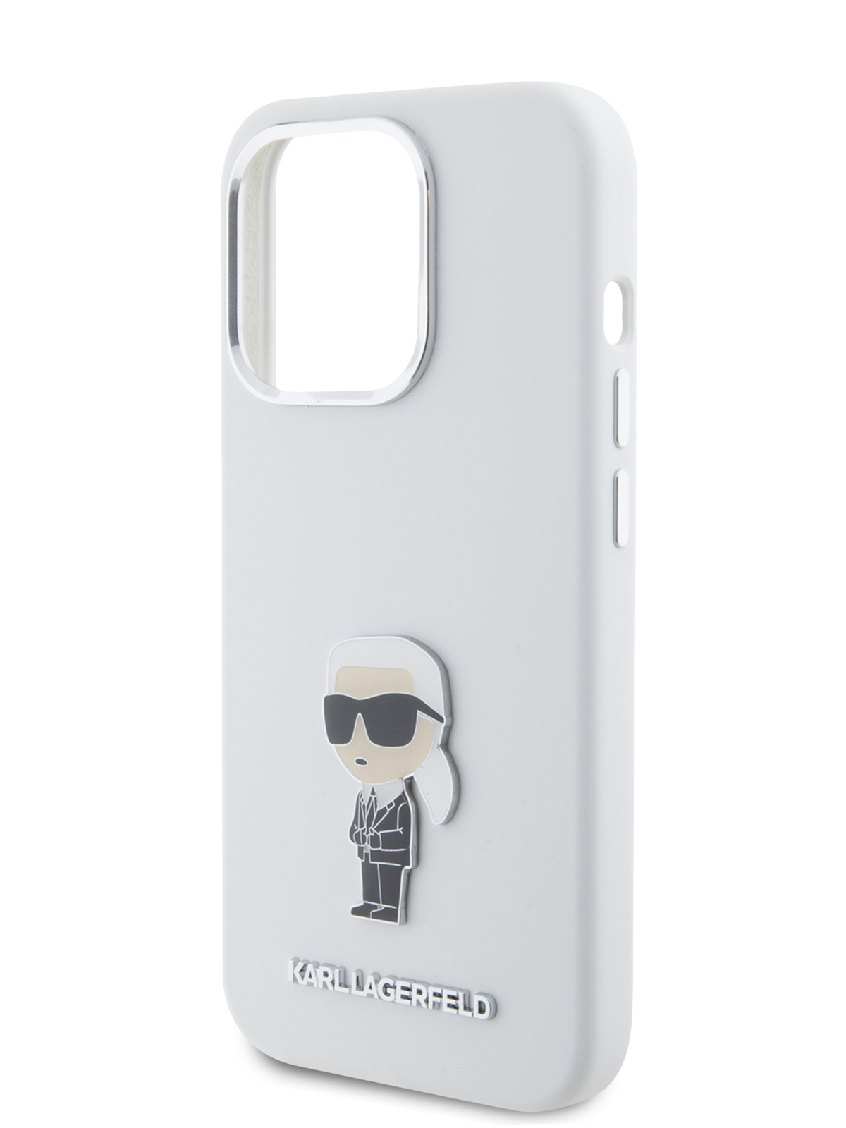 Чехол Karl Lagerfeld для iPhone 15 Pro с металлическим значком NFT Karl Ikonik, белый