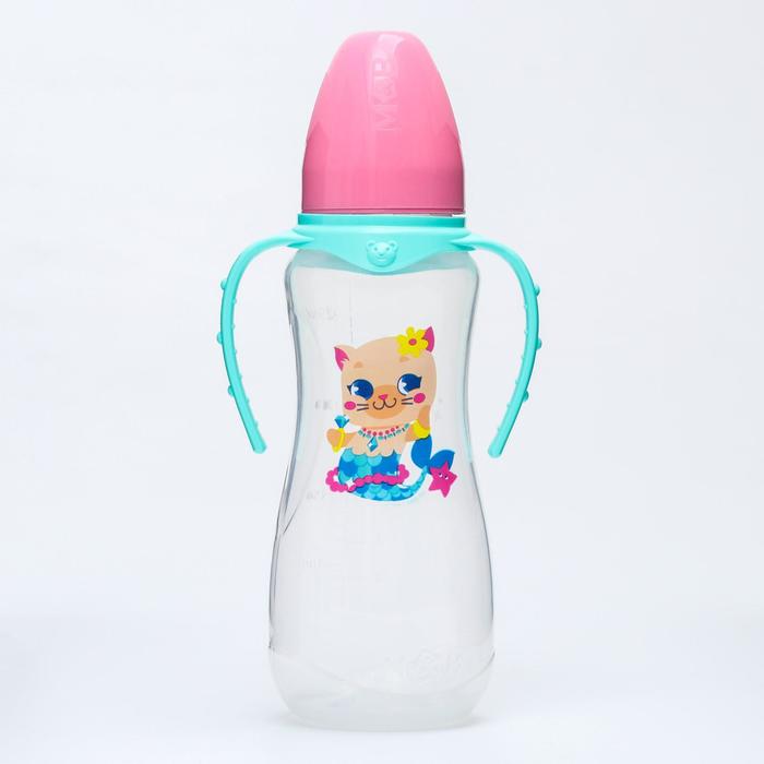фото Бутылочка для кормления «тренд. которусалка» 250 мл приталенная, с ручками, цвет розовый mum&baby