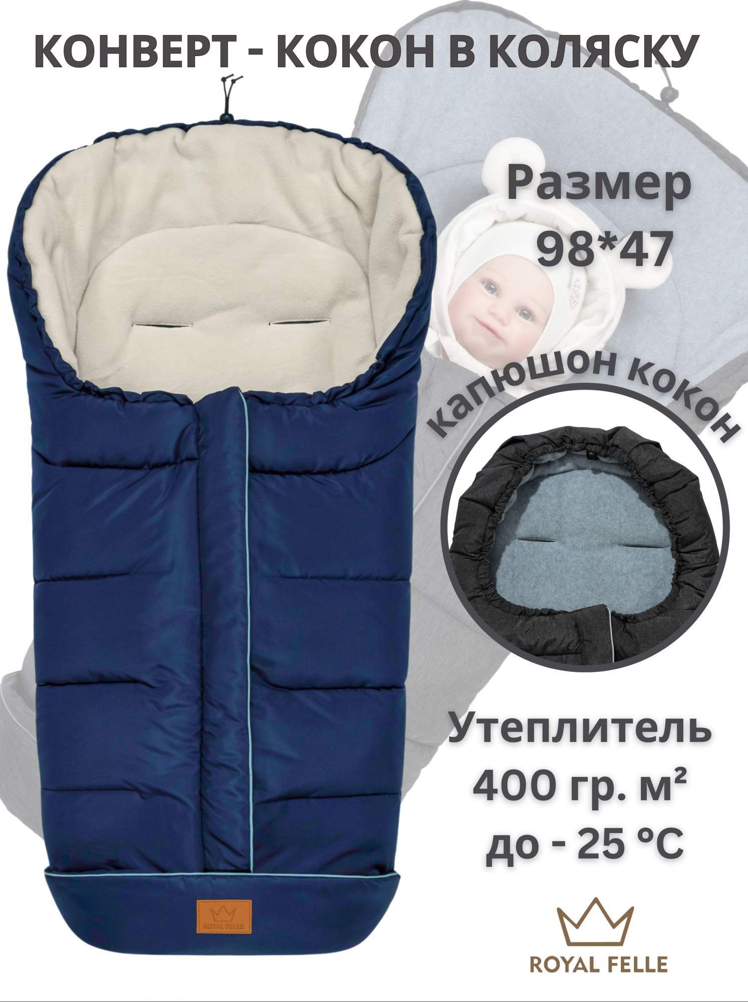 

Конверт в коляску для новорожденных зима осень Royal Felle Winter Blue синий, Winter