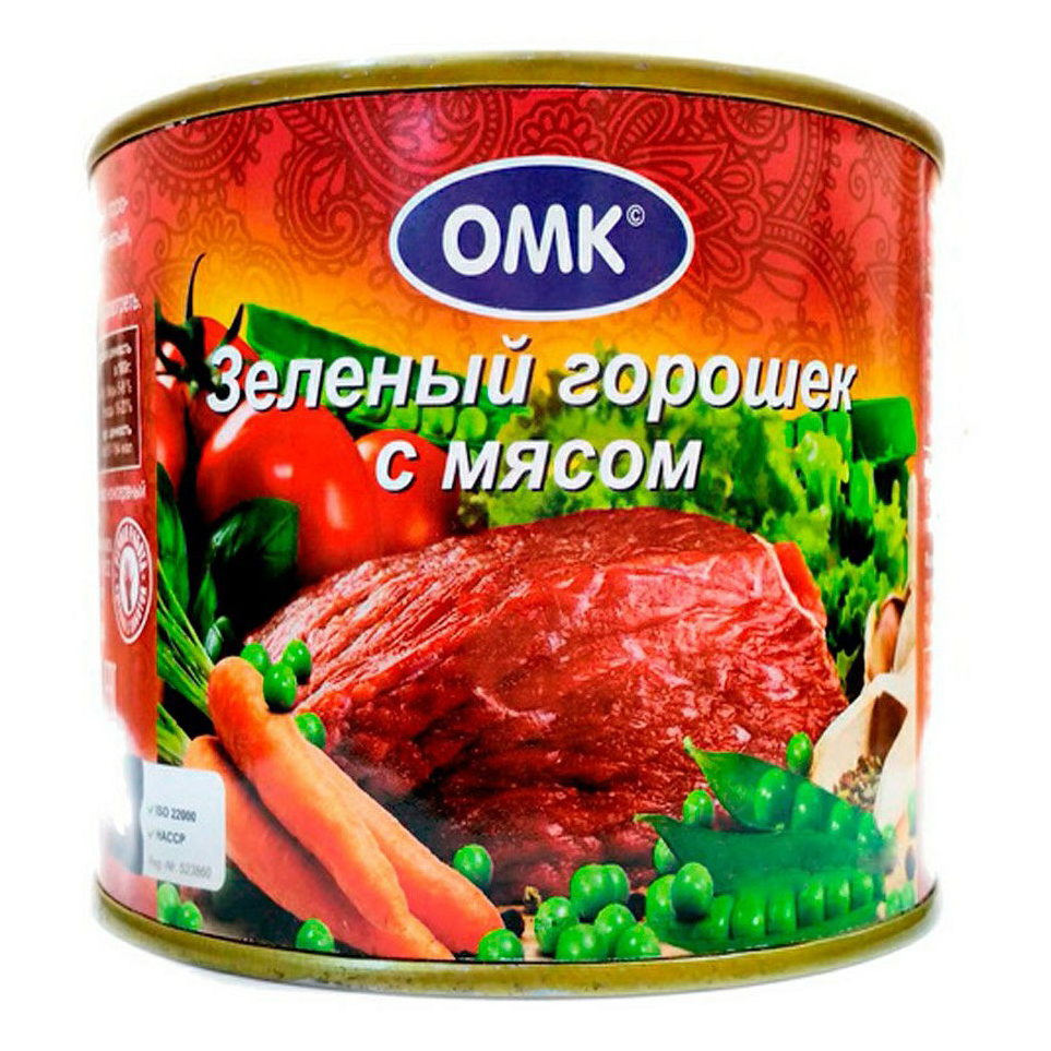 

Зеленый горошек ОМК с мясом 525 г