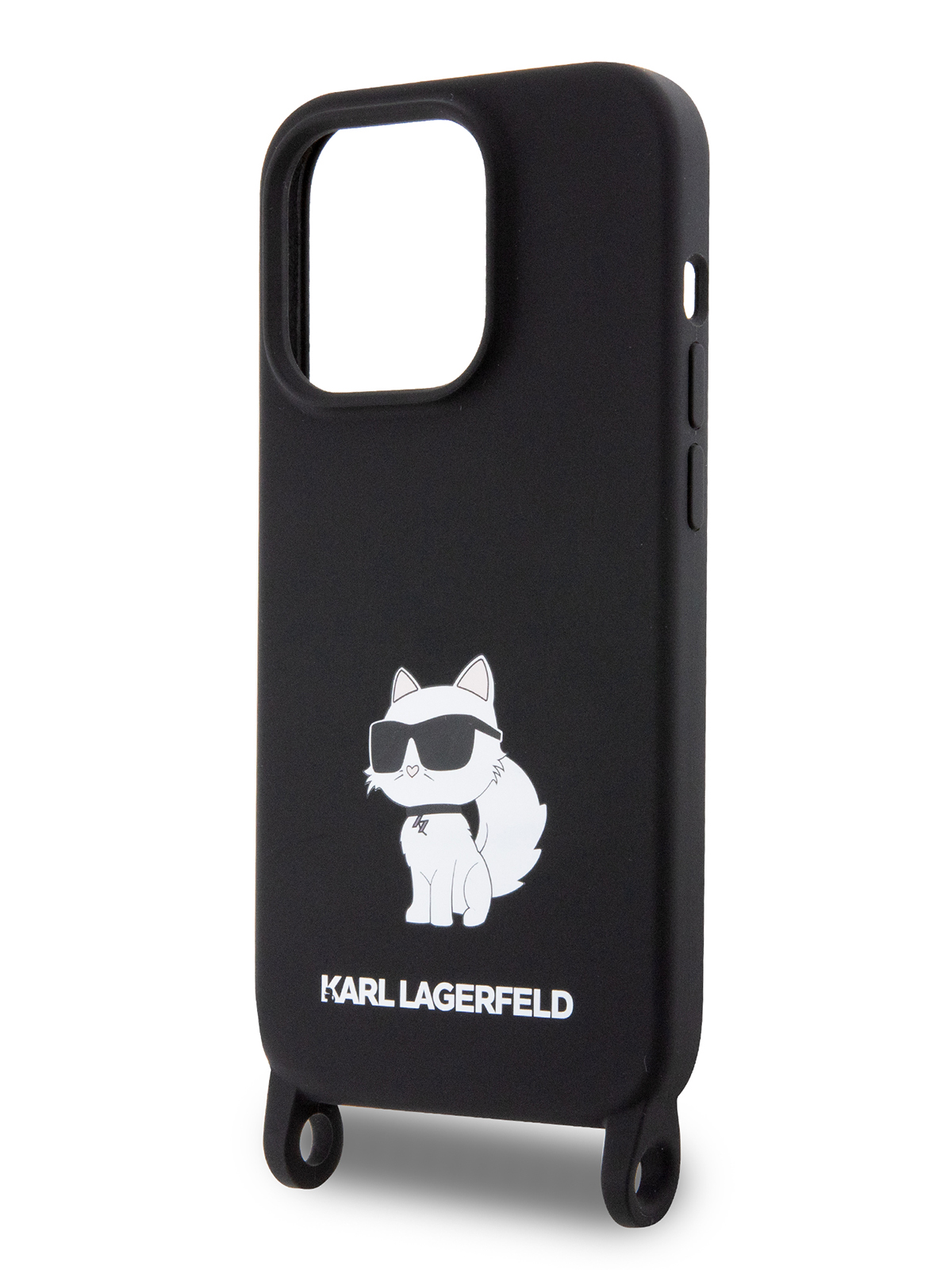 Чехол Karl Lagerfeld для iPhone 15 Pro Soft touch с ремешком, черный