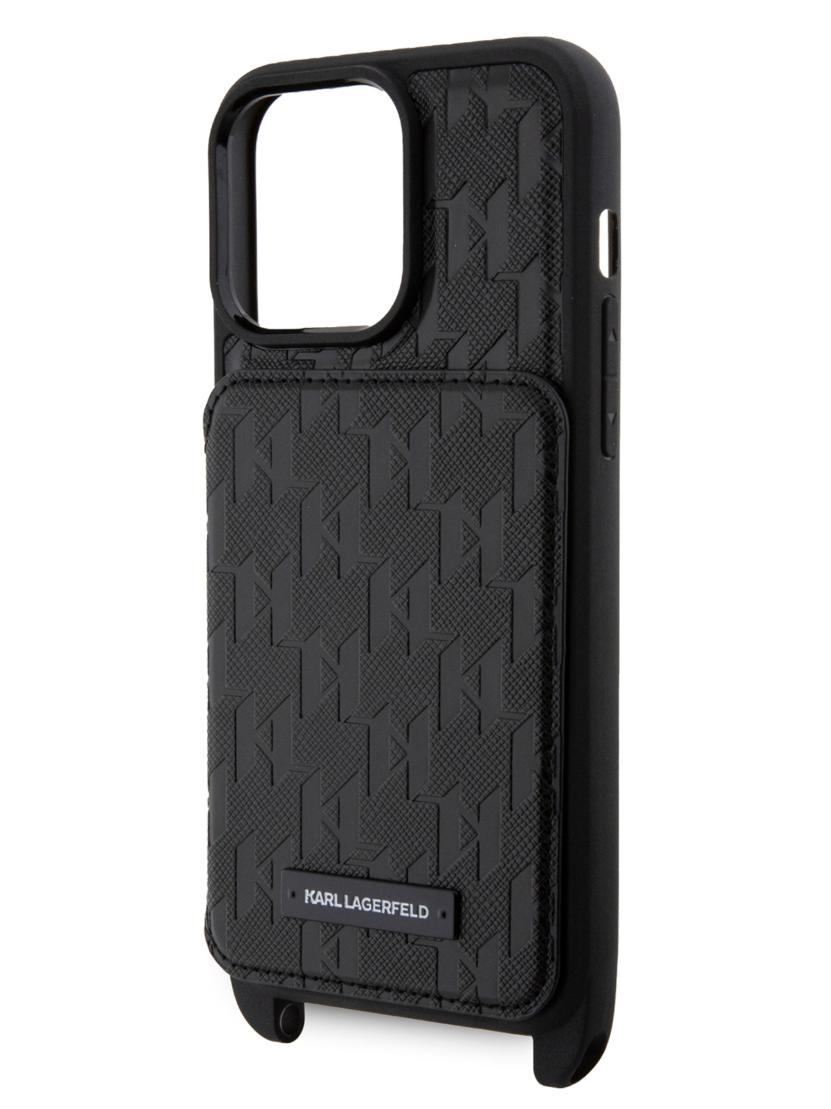 

Чехол Karl Lagerfeld для iPhone 15 Pro Max с ремешком и карманом для карт, черный