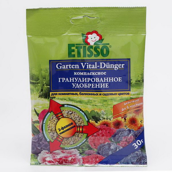 фото Гранулированное комплексное удобрение garten vital-dunger для любых растений, 30 г etisso