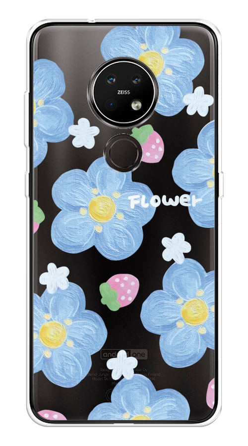 

Чехол на Nokia 6.2/7.2 "Цветы и клубники", Прозрачный;голубой;белый, 123050-1