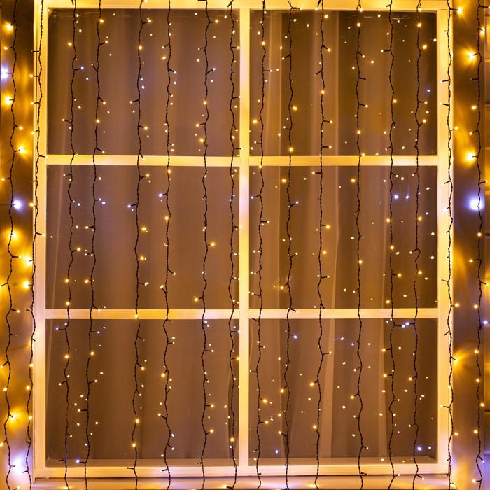 фото Гирлянда "занавес" 2 х 3 м , ip44, умс, тёмная нить, 760 led, свечение тёплое белое nobrand