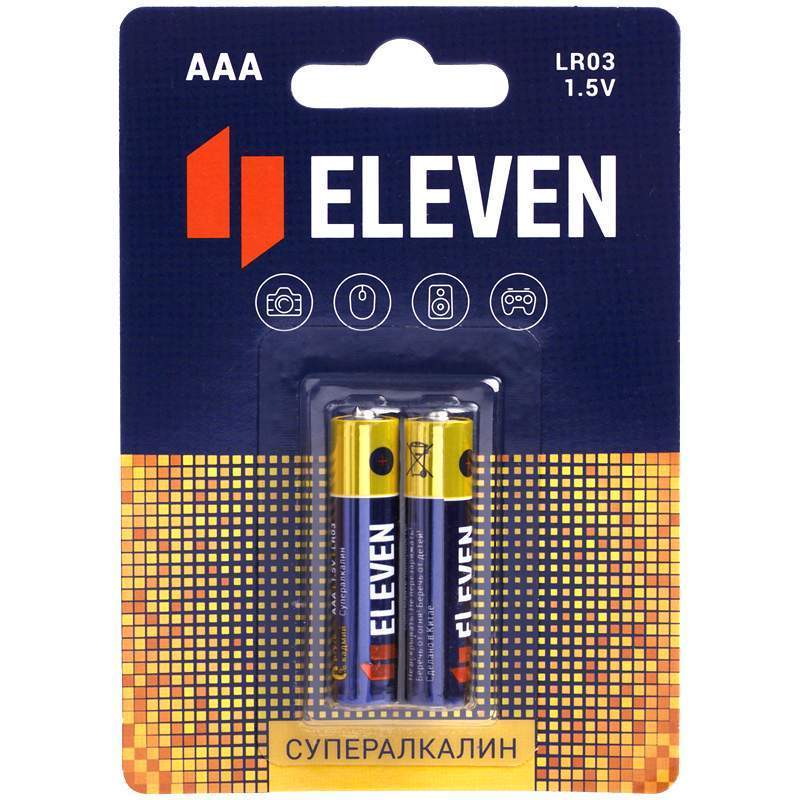 Батарейка Eleven SUPER AAA (LR03) алкалиновая, BC2, комплект 18 батареек (9 упак. х 2шт.) батарейка фаzа lr20 super alkaline алкалиновая 1 5 в блистер 2 шт 2858535