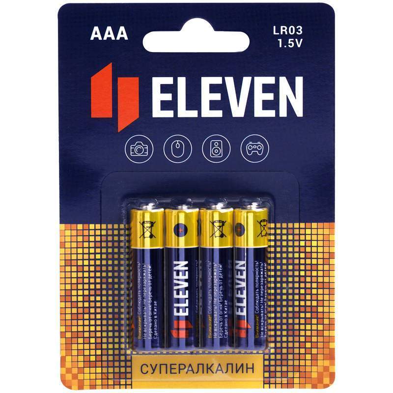 батарейка eleven super aaa lr03 алкалиновая bc2 комплект 18 батареек 9 упак х 2шт Батарейка Eleven SUPER AAA (LR03) алкалиновая, BC4, комплект 24 батарейки (6 упак. х 4шт.)