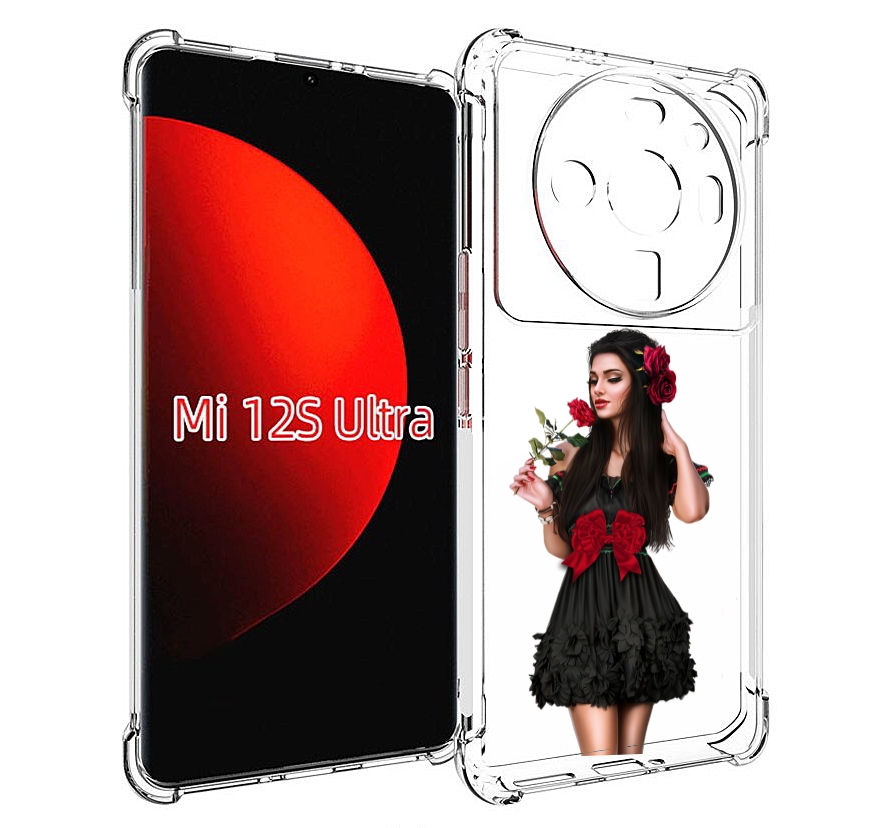 

Чехол MyPads девушка-в-черном-платье-с-розой женский для Xiaomi 12S Ultra, Прозрачный, Tocco