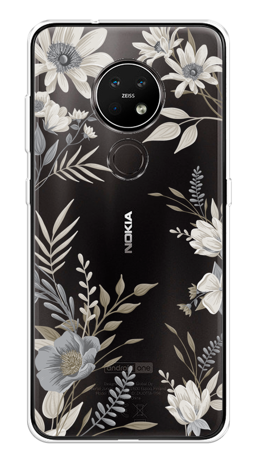 

Чехол на Nokia 6.2/7.2 "Цветы сепия", Серый;прозрачный;зеленый;белый, 123050-1