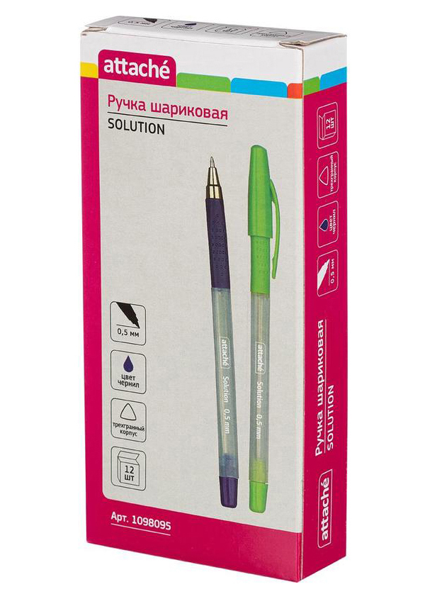

Ручка шариковая Attache Solution неавт..корп матовый ассорти,синяя, 12шт/уп