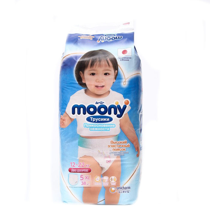 

Подгузники-трусики MOONYMAN для девочек, XL (12-22 кг), 38 шт