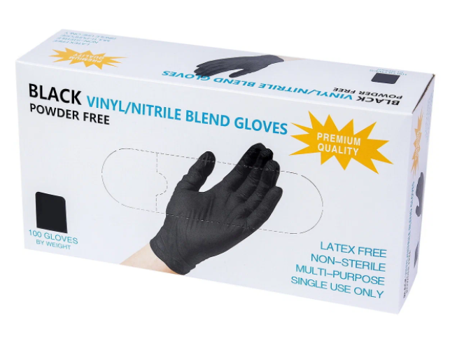 фото Перчатки винило-нитриловые black vinyl/nitrile blend gloves черные р.s 100 шт. wally plastic