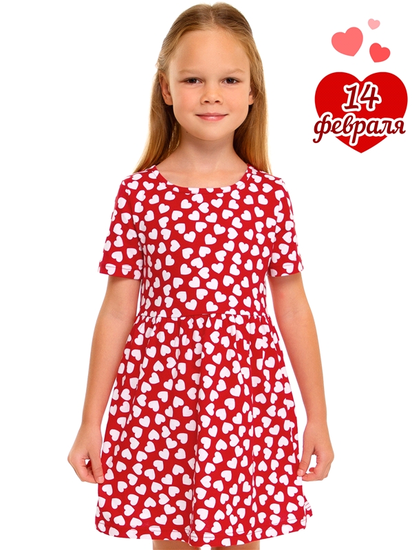 Платье детское Апрель 1ДПК3998001н, белые сердечки на красном, 104