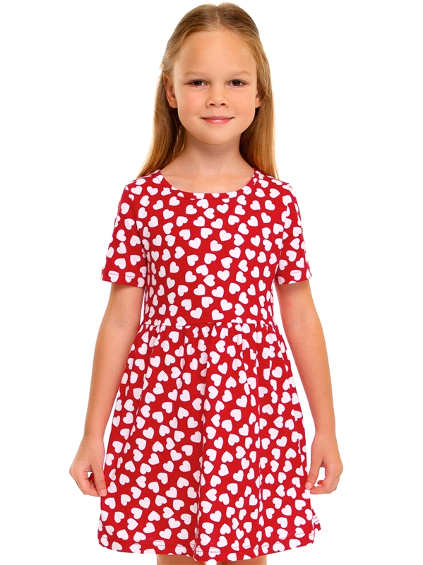 Платье детское Апрель 1ДПК3998001н, белые сердечки на красном, 104