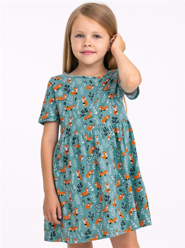 Платье детское Апрель 1ДПК3998001н, лисички на серо-зеленом, 92