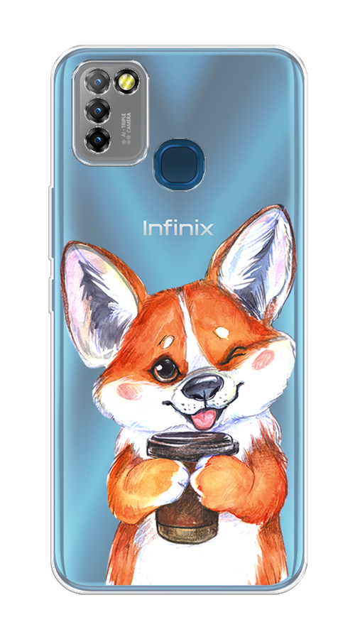 

Чехол на Infinix HOT 10 Lite "Корги с кофе", Оранжевый;белый, 3100350-4