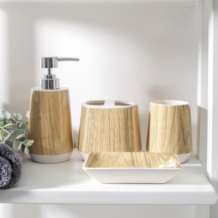 фото Набор аксессуаров для ванной комнаты «вуд», 4 предмета, светло-коричневый nobrand