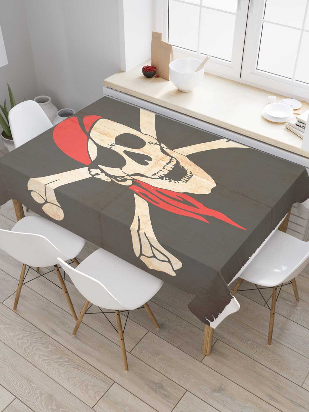 

Скатерть прямоугольная JoyArty "Пиратский флаг" из сатена, 120x145 см, Пиратский флаг