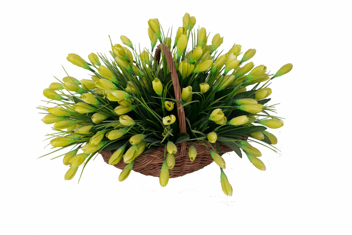 фото Искусственные цветы подснежники в корзине holodilova