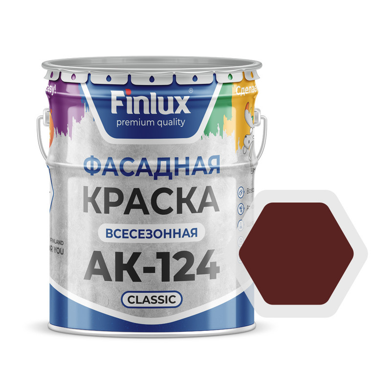 фото Фасадная краска finlux ак-124 classic красно-коричневый, 5 кг., всесезонная