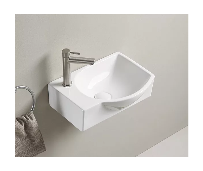 Подвесная белая раковина для ванной (чаша справа) GiD N9276R прямоугольная керамическая
