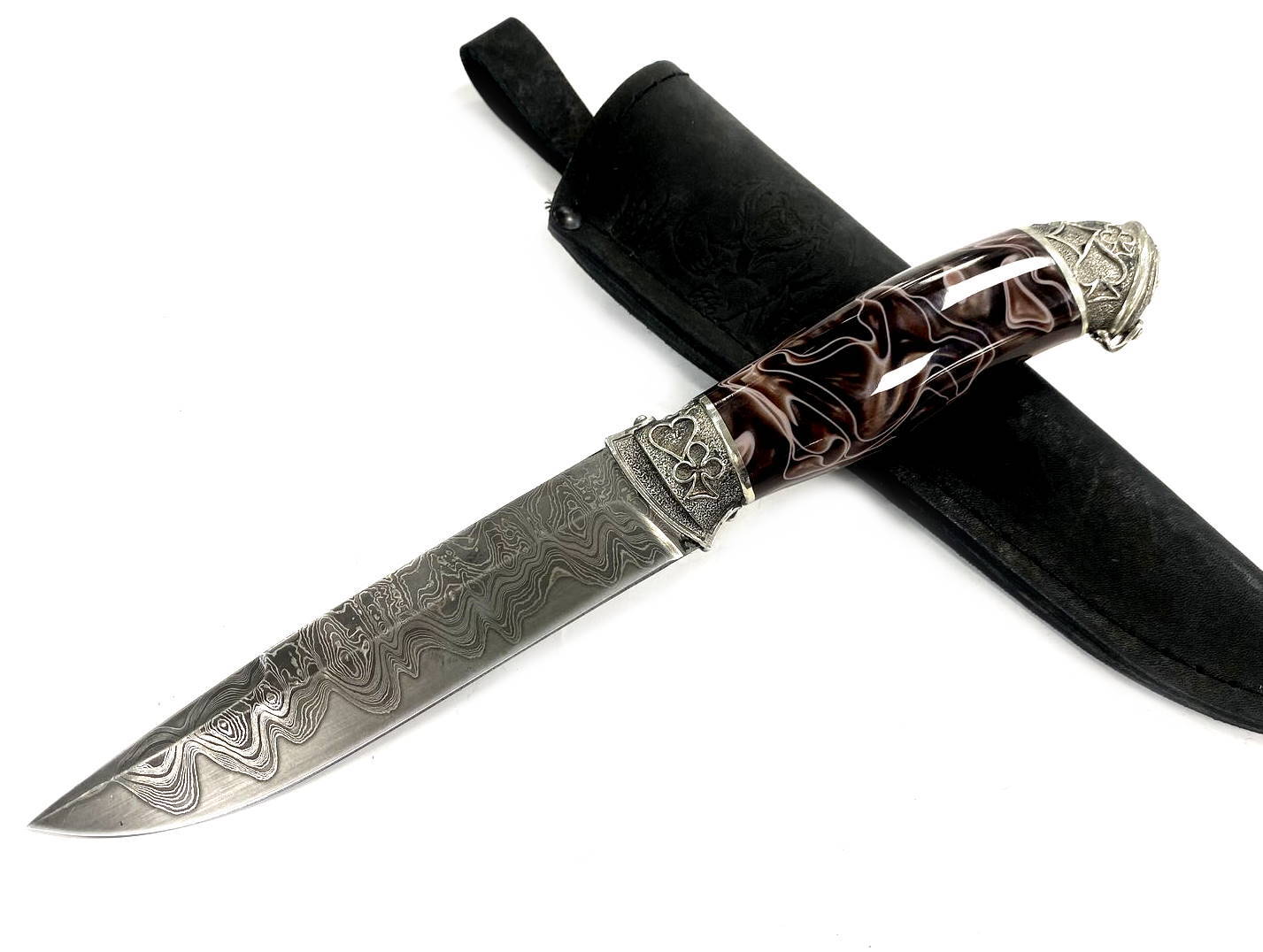 Нож Петров Варан, ламинированная дамасская сталь, акрил композит