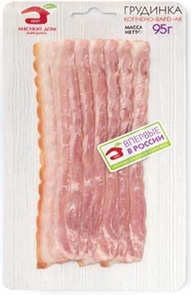 

Грудинка МД Бородина копчено-вареная, в нарезке, 95 г