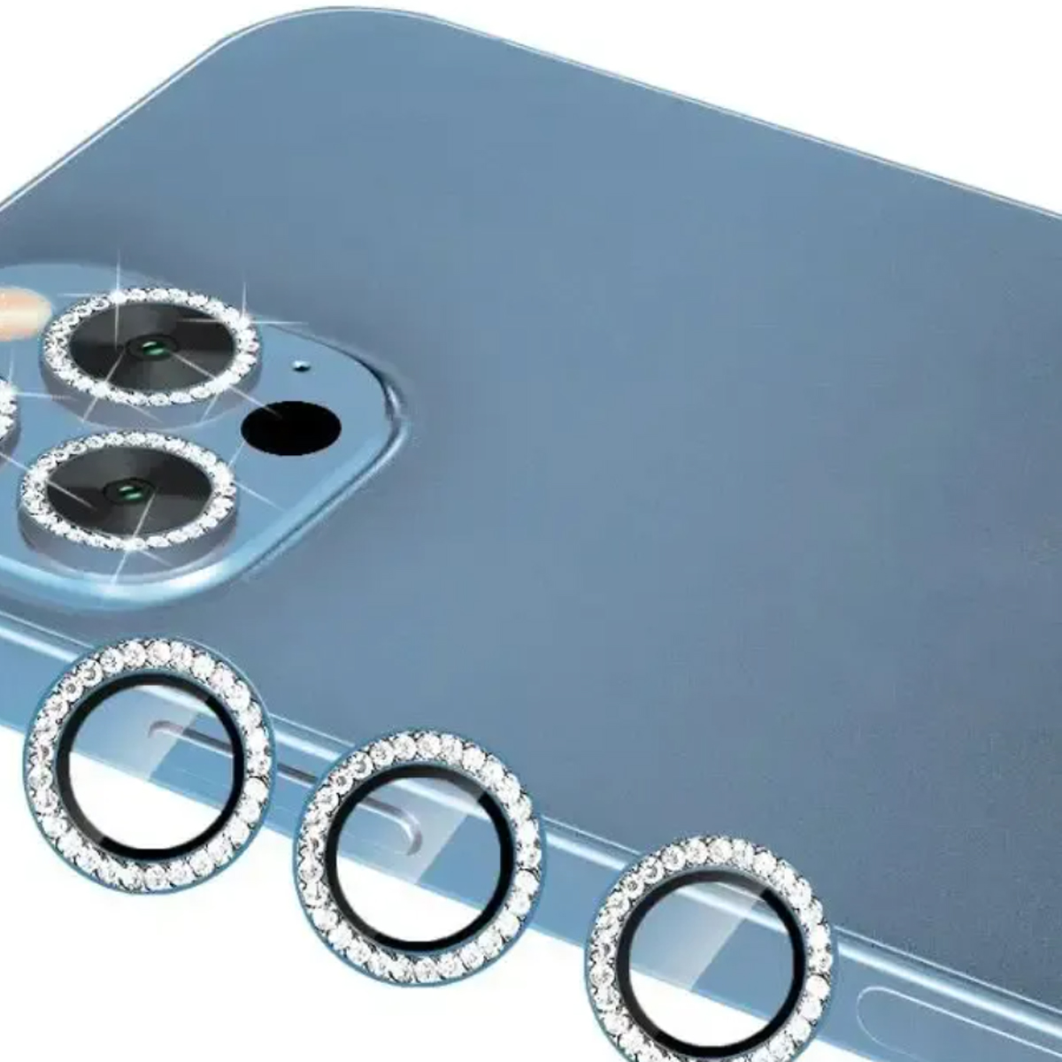 

Защитное стекло на камеру iPhone 15 Pro со стразами, голубой