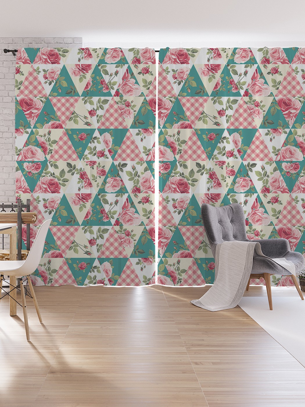 

Шторы под лён JoyArty "Цветы в треугольниках", серия Oxford DeLux, 340х265 см, Цветы в треугольниках