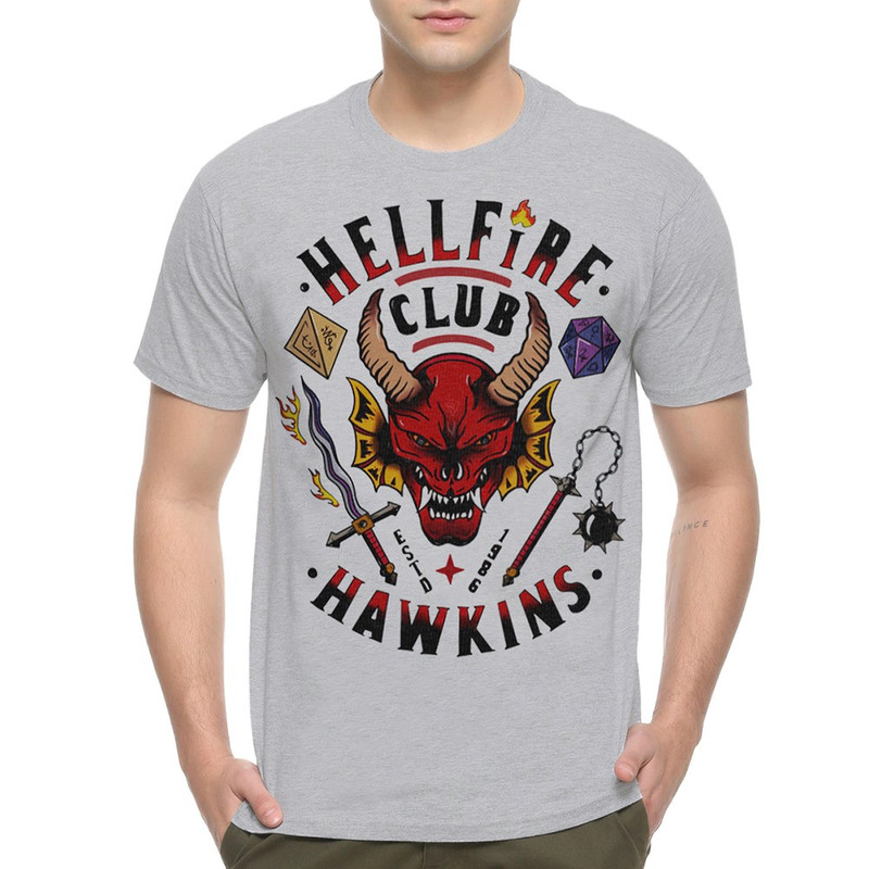 

Футболка мужская Dream Shirts Очень странные дела - Hellfire Club Stranger Things серая L, Очень странные дела - Hellfire Club Stranger Things