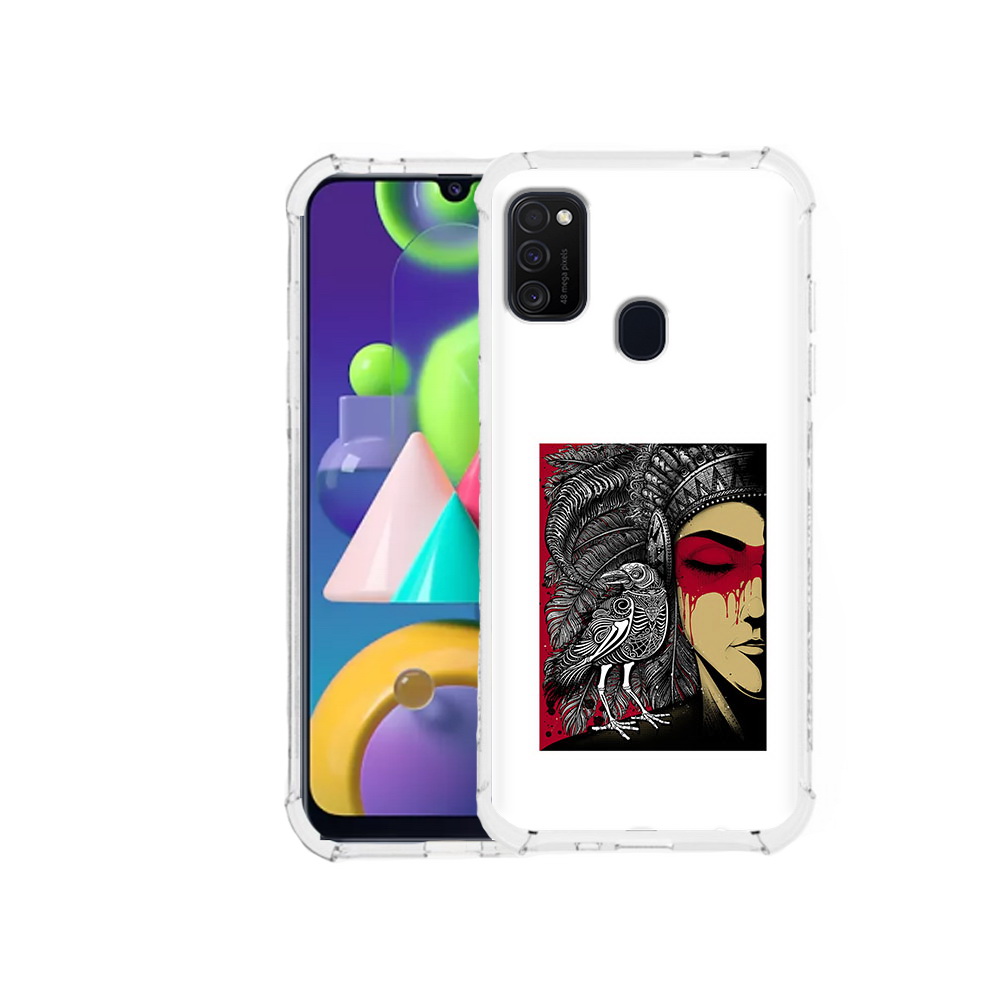 

Чехол MyPads Tocco для Samsung Galaxy M21 девушка с вороном в абстракции, Прозрачный, Tocco