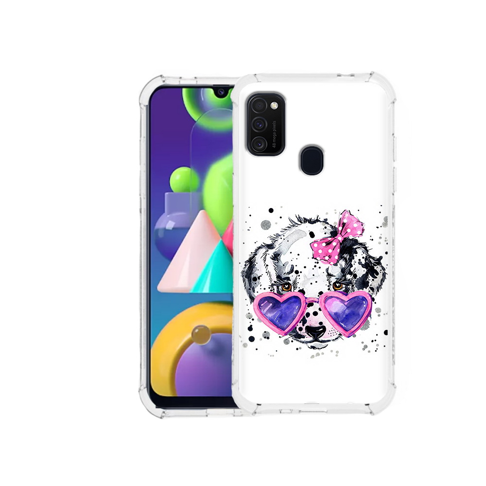 

Чехол MyPads Tocco для Samsung Galaxy M21 долматинец в очках (PT147110.591.337), Прозрачный, Tocco