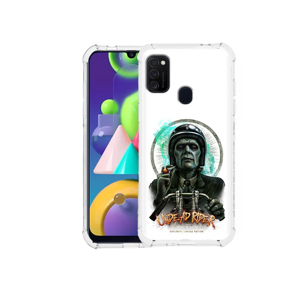 

Чехол MyPads Tocco для Samsung Galaxy M21 зеленый мужчина с сигаретой на мотоцикле, Прозрачный, Tocco