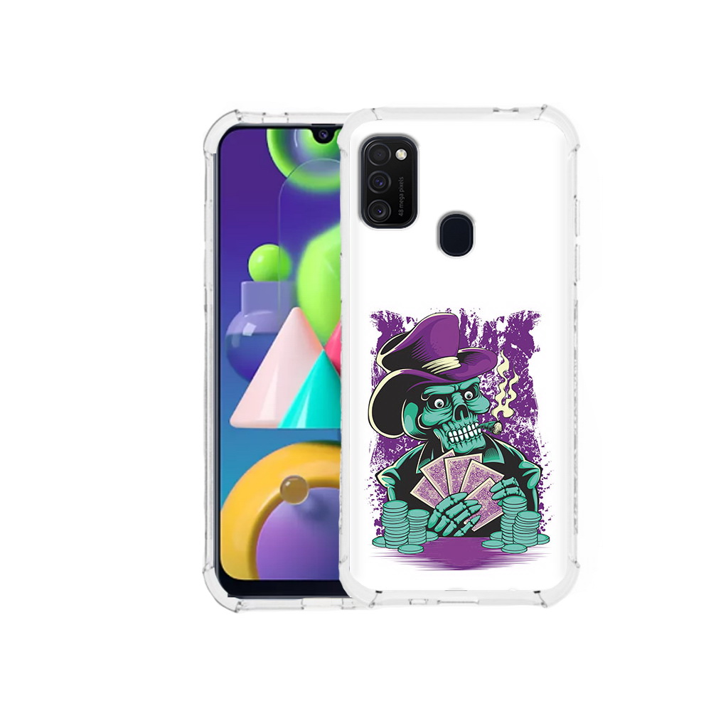 

Чехол MyPads Tocco для Samsung Galaxy M21 зеленый череп с картами (PT147110.591.361), Прозрачный, Tocco