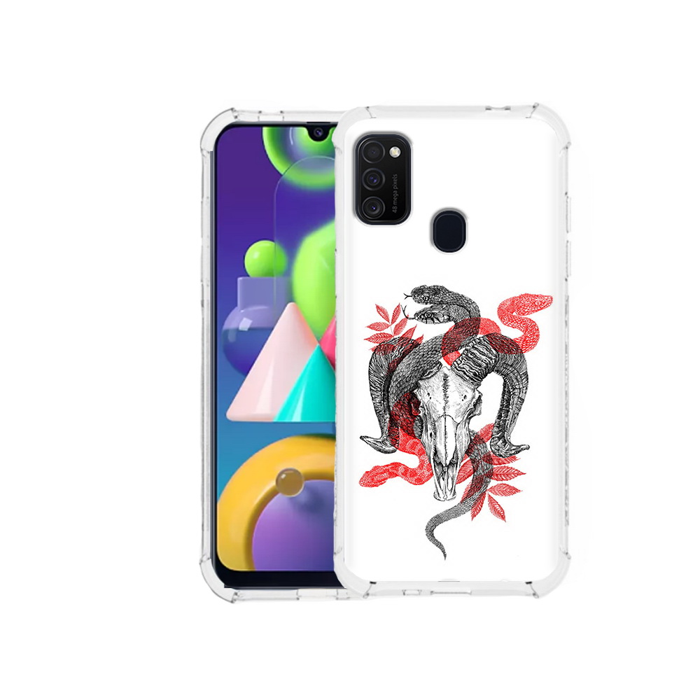 

Чехол MyPads Tocco для Samsung Galaxy M21 змея в черепе рисунок (PT147110.591.365), Прозрачный, Tocco