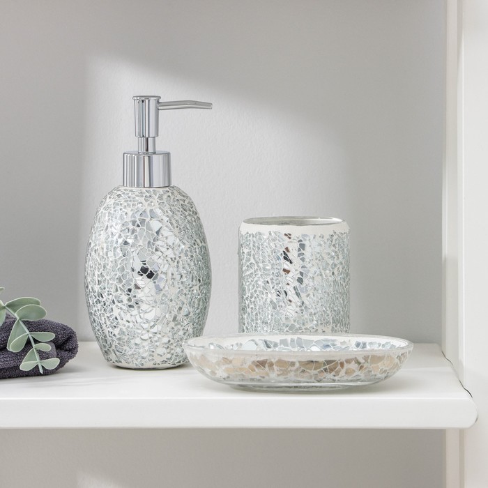фото Набор аксессуаров для ванной комнаты «зазеркалье», 3 предмета, серебряный nobrand