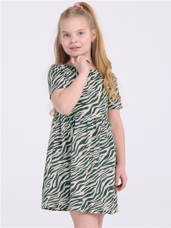 Платье детское Апрель 1ДПК4292001н, зебра зеленый, сливки, 122