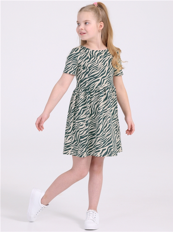 Платье детское Апрель 1ДПК4292001н, зебра зеленый, сливки, 128