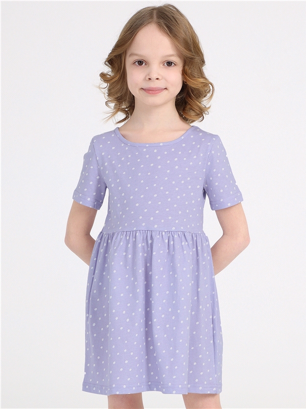 Платье детское Апрель 1ДПК4291001н, белые пятнышки на светло-сиреневом, 104