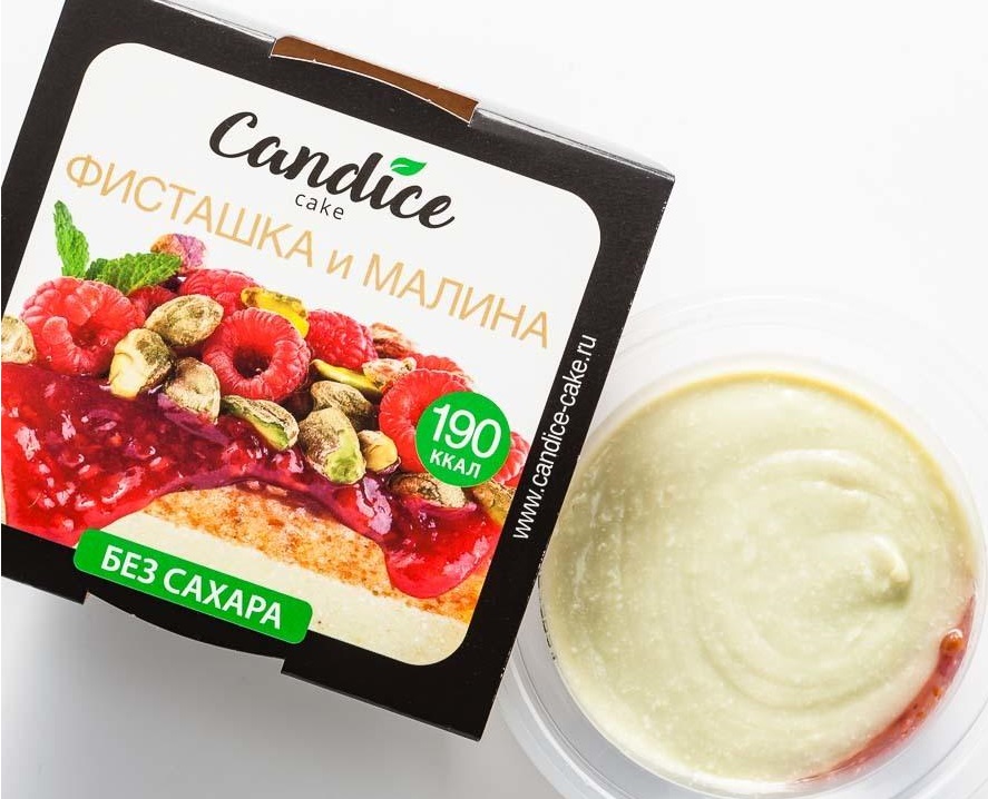 

Десерт Candice сливочный, фисташка и малина, без сахара, 100 г
