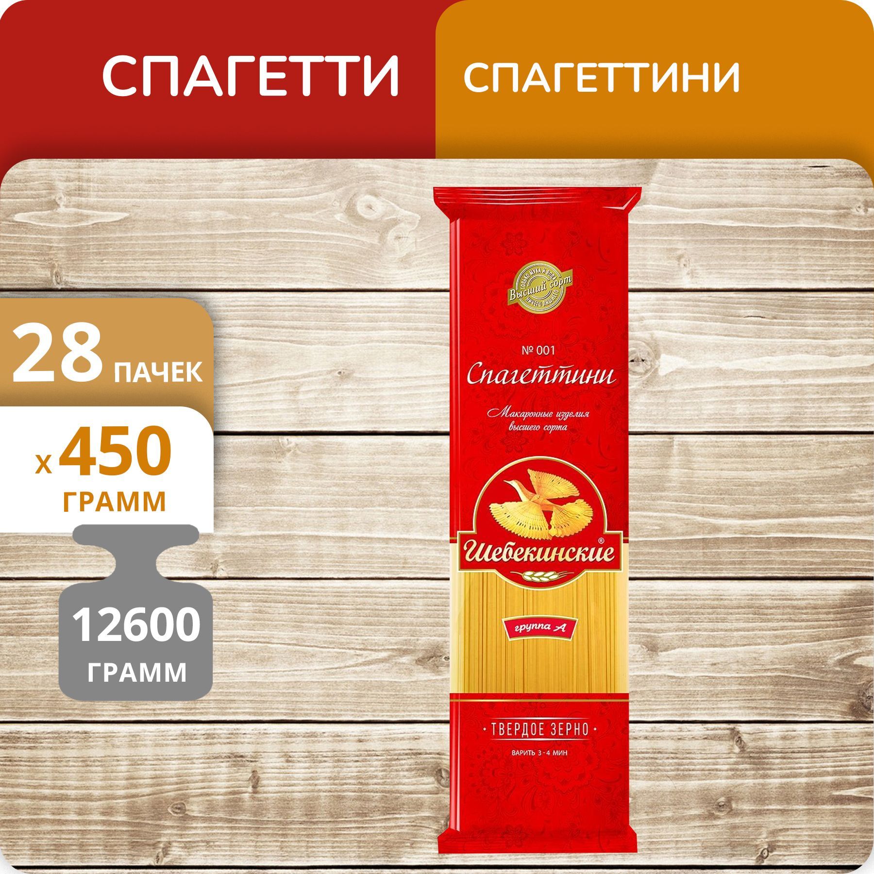 Спагетти Шебекинские №001 Спагеттини 450г, 28 пачек