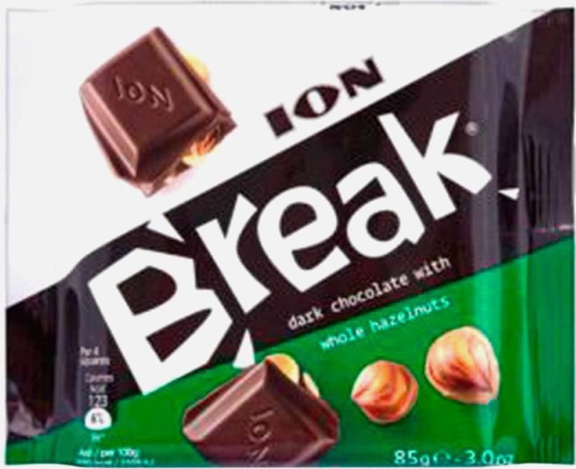 Шоколад ION Break, тёмный, с цельными лесными орехами, 85 г