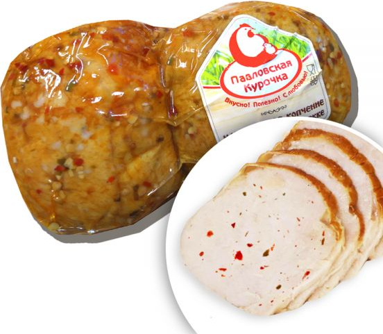 

Рулетики Павловская Курочка из мяса птицы с начинкой варено-копченые 500 г
