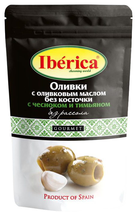 

Оливки Iberica с оливковым маслом-чесноком и тимьяном без косточки 70 г