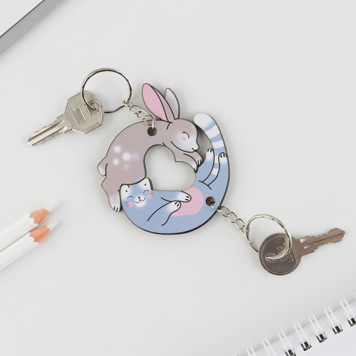 

Парные брелоки "Заяц и кот", 6,5 х 7 см, Символ года 2023