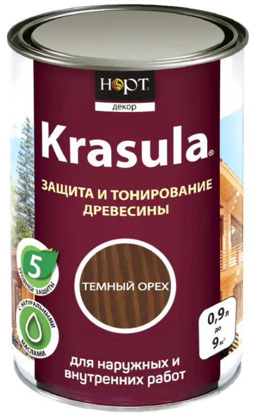 Защитно-декоративный состав KRASULA Тёмный орех 0,9 л состав для защиты и тонирования древесины ярославские краски