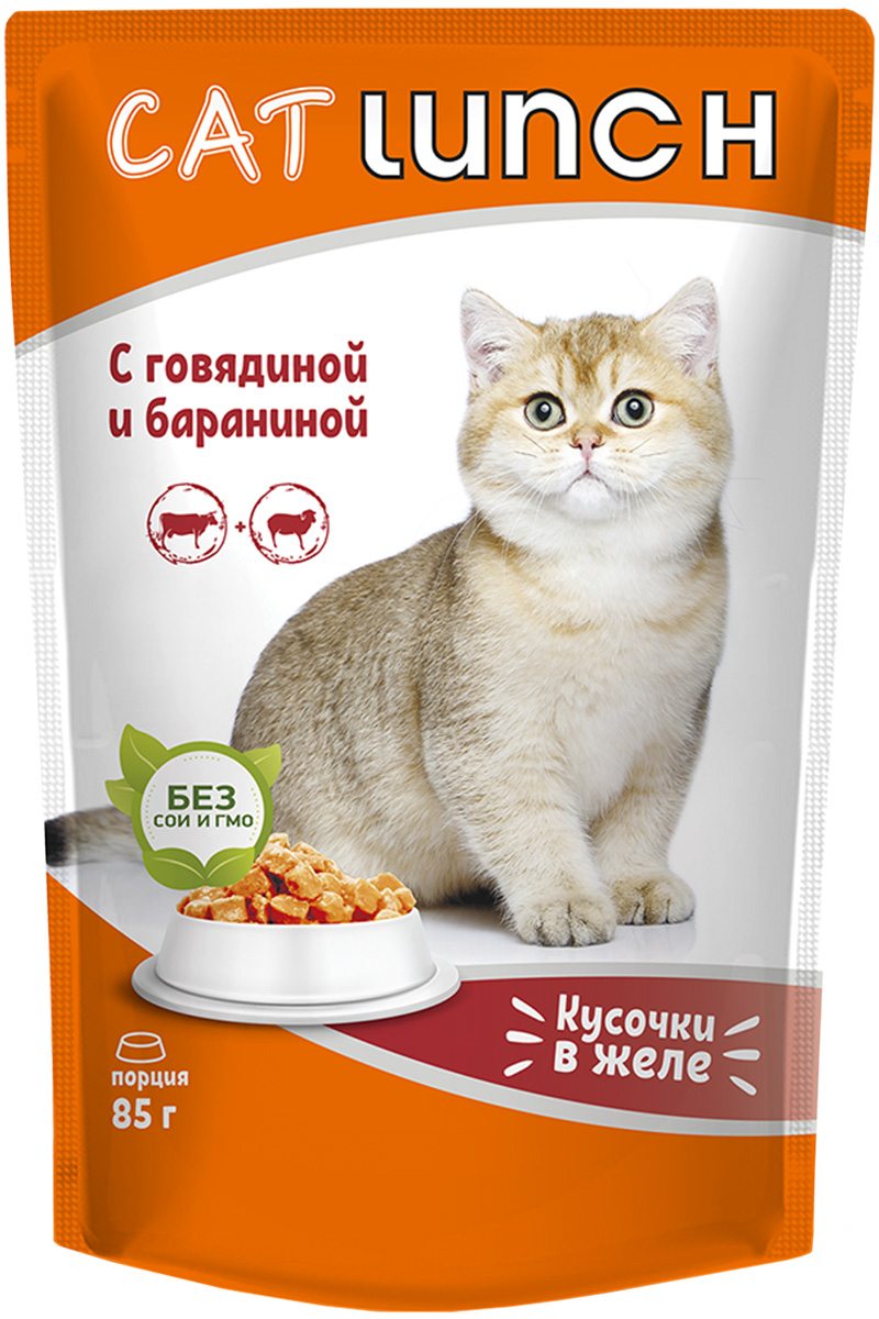 Влажный корм для кошек Cat Lunch, говядина и баранина, 12 шт по 85г