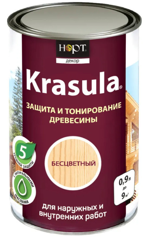 Защитно-декоративный состав KRASULA Бесцветный 0,9 л состав для защиты и тонирования древесины ярославские краски